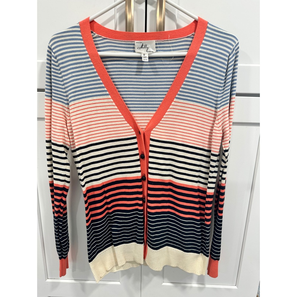 Milly of New York Striped V Neck Button Front Cardigan Size S‎